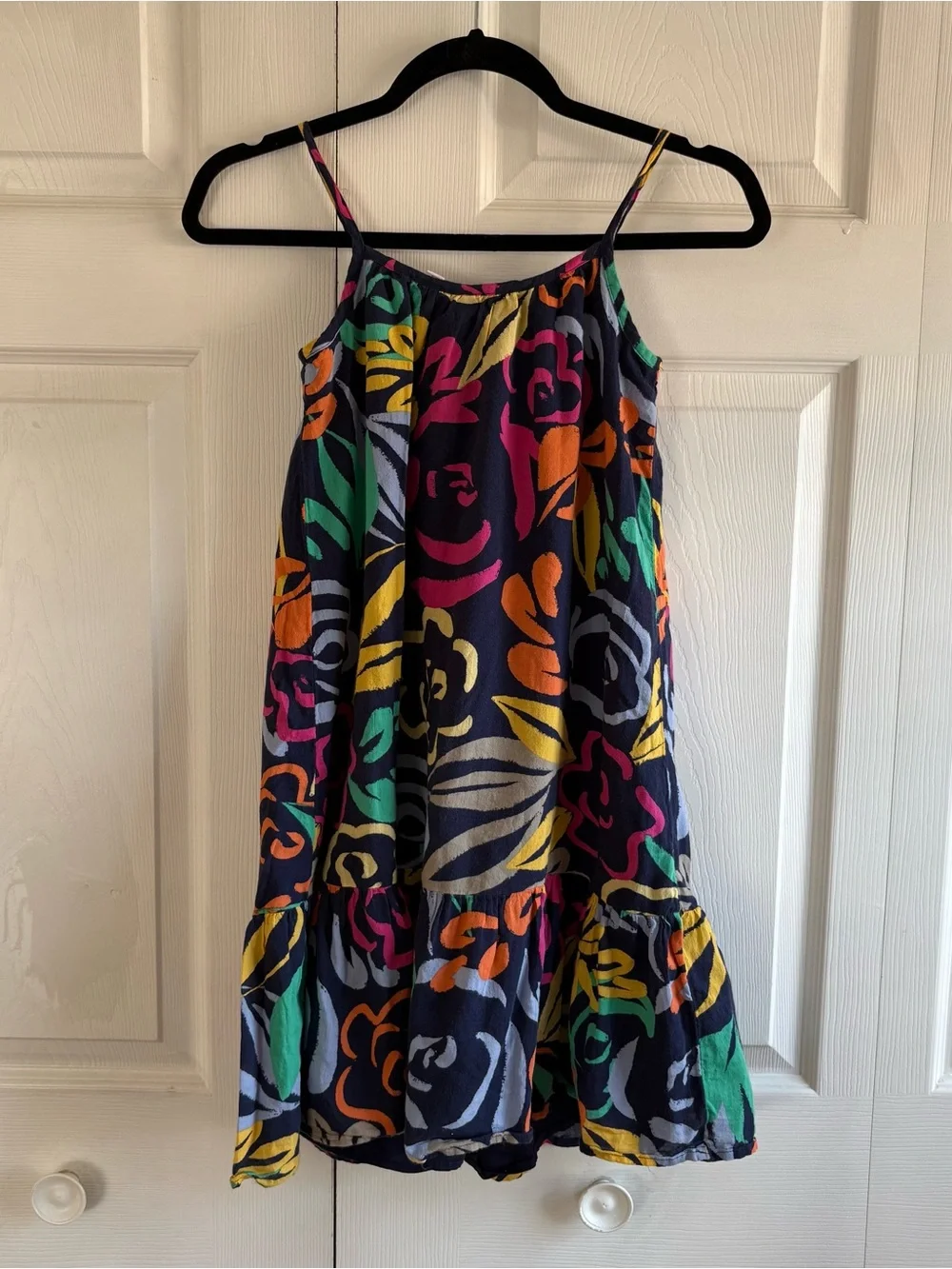 Gap Kids Strappy Floral Navy Tiered Midi Dress S Resort Cruise Coastal Colourful
